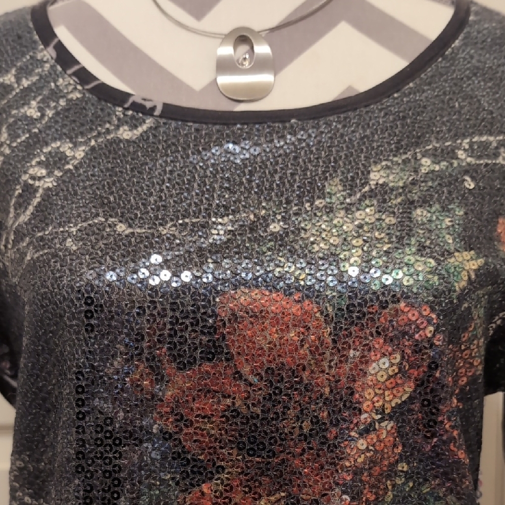 Investments Orange Sequin 3/4 Sleeve Blouse - Picture 2 of 8